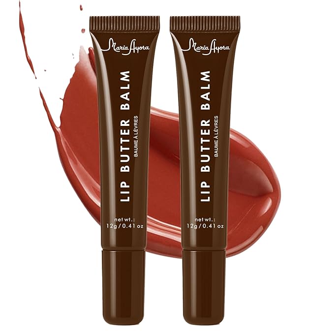 Deep Hydrating Lip Butter Balm - Hydrating Lip Treatment with Glossy Finish, Shea Butter, Vitamin E, Peptides & Hyaluronic Acid - Vegan, Non-Sticky, Lip Care - 2 Pack (Brick Brown-Unsented)