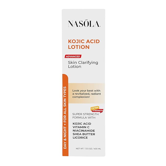 Nasola Kojic Acid Lotion Natural Skin Clarifying for Face & Body with Vitamin C, Niacinamide, Shea Butter, Licorice & Green Tea for Complexion Revitalization, Women & Men