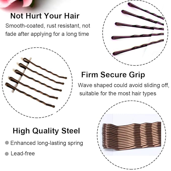 MAORULU Hair Bobby Pins Brown with Cute Case, 200 CT Bobby Pins for Buns, Premium Hair Pins for Kids, Girls and Women, Great Hair Pins for Thick Hair and Thin Hair, 2 Inch (Brown)