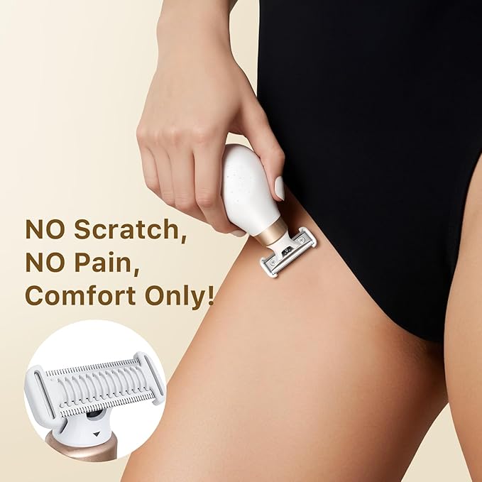 2026 New Bikini Trimmer for Women - Small But Powerful Electric Razors, Intimate Pubic Hair/Lady Facial Painless Removal, USB-C Cordless Body Shaver for Trip, Replaceable Wet/Dry Blade, White