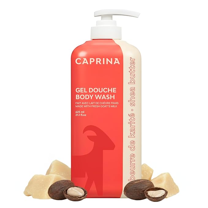 Caprina Fresh Goat’s Milk Body Wash, SHEA BUTTER Formula, 625 ml, Moisturizing Cleanser for Normal Skin, Gentle Daily Hydration