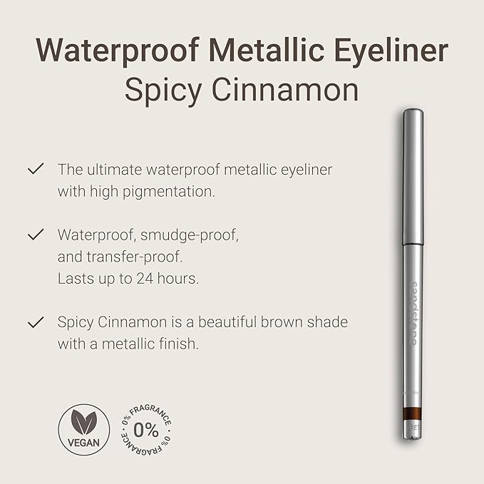 Sandstone Scandinavia Hypoallergenic Waterproof Eyeliner - Fragrance Free Metallic Brown Eye liner - Vegan and Cruelty Free Eye Pencil - Eyeliner Pencil for Sensitive Eyes (Spicy Cinnamon)