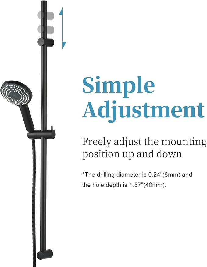 OFFO 6-Spray High Pressure Handheld Shower Head Combo with Adjustable 40 in Slide Bar and 60 in Stainless Steel Hose, Matte Black