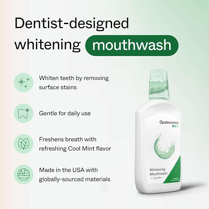 Opalescence Whitening Mouthwash – Teeth Whitening and Fresh Breath Mouthwash for Adults – Hydrogen Peroxide Formula, Alcohol-Free, Cool Mint Flavor (2 Bottles) 15.5 Fl Oz – Made by Ultradent 5447-2T