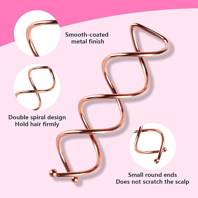 Teenitor 20Pcs Spiral Hair Pins, Spiral Bobby Pins, Spin Pins for Hair Twist, Hair Bun Maker Bobby Pins for Buns with 10 Hair Ties, Rose Gold