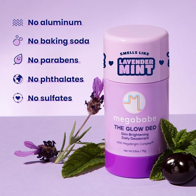 Megababe Daily Deodorant - The Glow Deo with 72 hour Odor Protection | Aluminum-Free, All Natural | MegaBright Complex Brightens Skin | 2.6 oz
