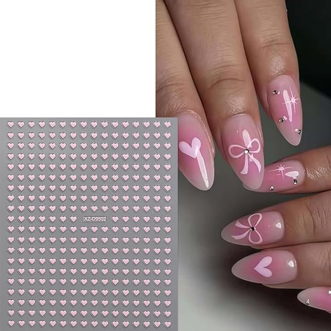 Heart Nail Stickers 3D Self-Adhesive Holographic French Black White Gold Silver Red Heart Design Nail Art Sticker Hearts Nail Decals Valentine DIY Manicure Decoration for Women 6 Sheets