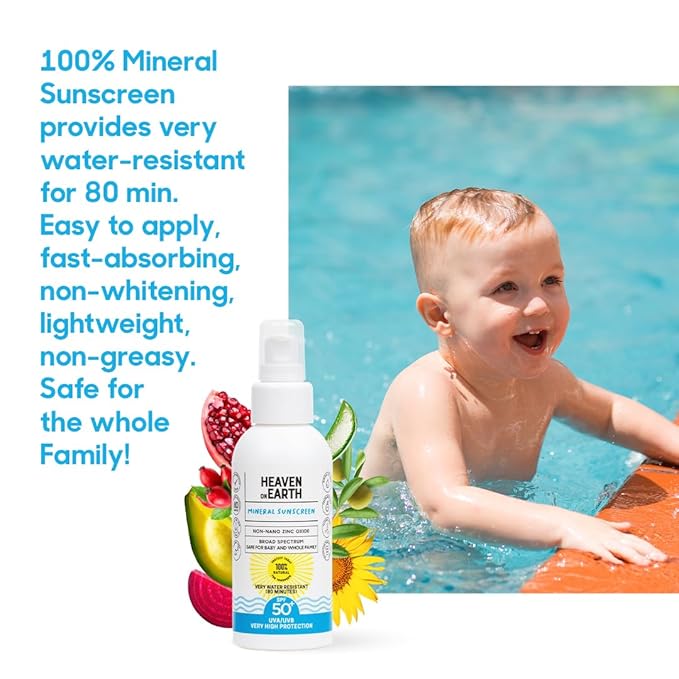 Natural and Vegan SPF 50+ Mineral Sunscreen for Full Body - Water Resistant (80 Minutes), Unscented, Titanium Dioxide FREE - Safe for Newborn and Whole Family - Non-Nano Best Sunscreen,100ml