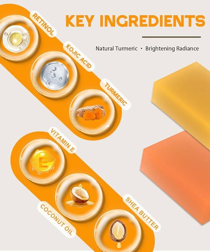 Sesamebaby Turmeric Kojic Acid Soap for Dark Spot, Brighten Skin Face and Body Cleanser with Shea Butter, Vitamin C, Moisturizing Natural Skincare（2pcs）