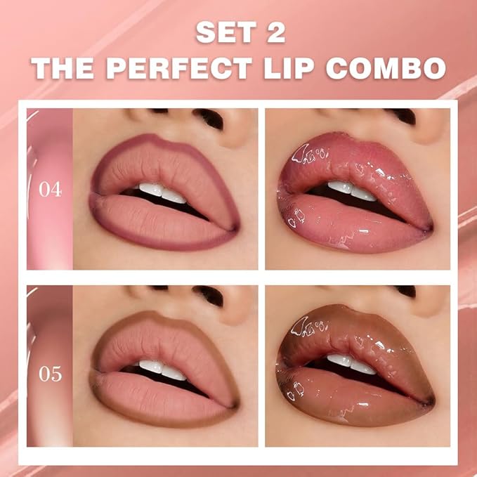 BINGBRUSH 2PCS Lip Gloss Set, Creamy 2-in-1 Lip Liner & Gloss Combo, Hydrating Lip Plumper Lifter, Easy-to-Apply Lip Tint for Daily, Work & Party, Women's Makeup