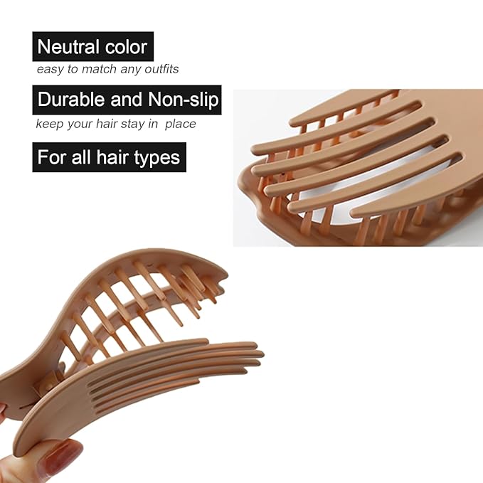 Flat Claw Hair Clips for Women, 4.3 Inch Non-Slip Matte Hair Claw Clips for Thin Thick Hair, Large Neutral Hair Accessories for Comfort & All-Day Hold, Ideal for Driving, Exercise & Daily Wear