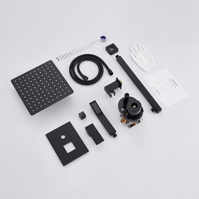 Artiqua Shower System 10 Inches Rain Shower Combo Set Black Wall Mount Faucet Bathroom Faucets with Rainfall Shower Head and Hand Shower