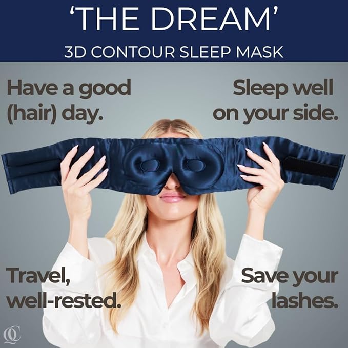 3D Silk Sleep Mask in Gift Box, Sleep Longer in Total Darkness and Comfort. Total Blackout Liner Blocks Light, Lightweight, 100% Silk 22 Momme, Foam Countour Does Not Crush Eyelashes (Noble Blue)