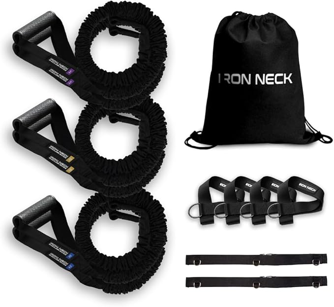 Iron Neck Shoulder Resistance Band System – 3 Level Rehab & Performance Kit with Door Belts & Anchors – 5lb, 10lb, 25lb Bands – Shoulder Pain Relief, PT, Strength Training – Home & Gym Use