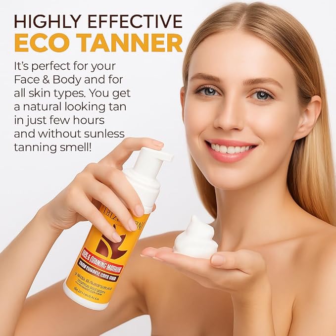 Ibiza Sun Self-Tanning Mousse – Organic DHA + Aloe Vera – Quick Dry, Paraben-Free, Vegan & Cruelty-Free – Natural-Looking Tan for Face & Body