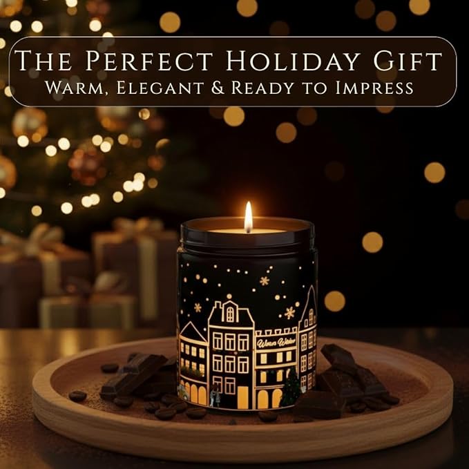 Coffee Chocolate Scented Candle (Black Jar), 40-Hour Burn, Dual Light Glow, Premium Soy Wax, Rich Café Aroma Candle for Bedroom & Bathroom, Holiday Gift – 7oz (200g)