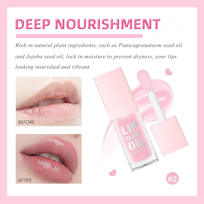 Glow Lip Oil Set, 4 Colors Tinted Glow Lip Oil Set, Hydrating Transparent Moisturizing Plumping Non-Sticky Big Brush Head Lip Gloss