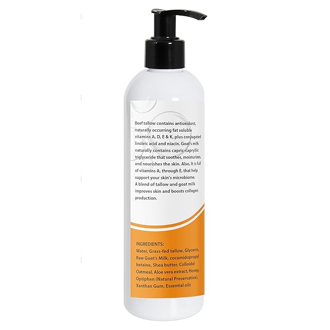 AJOMED COSMETICS Tallow & Goat Milk Body Wash, handmede body soap Moisturizing and Cleansing for All Skin Types 12 oz (Regular)