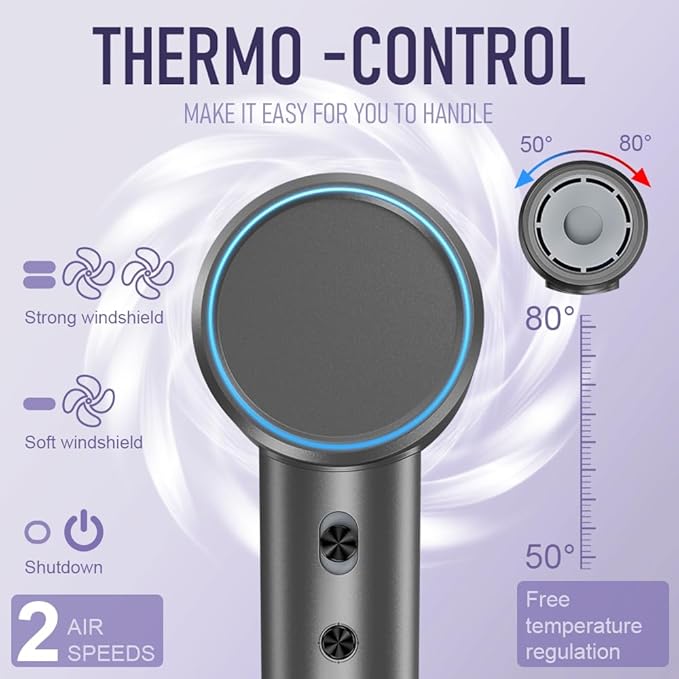 Professional High Speed Ionic Hair Dryer | 130000RPM Blow Dryer for Women | 120M Negative Ions | Low Noise Mini Lightweight Dryer with Magnetic Attachments Fast Drying All Hair Types