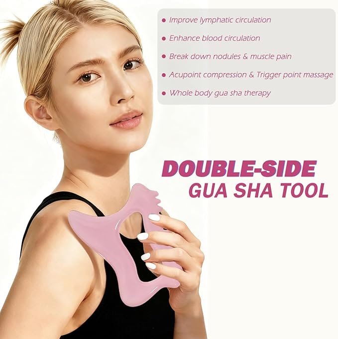 Body Gua Sha Tool for Cellulite Remover Muscle Pain Relief, Lymphatic Drainage Massager for Body Shaping, Muscle Pain Relief Pink