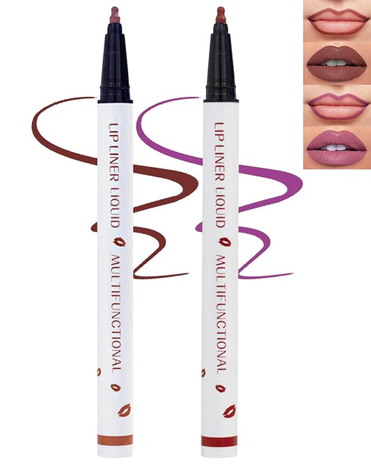 Lip Stain Marker Pen,2 Colors Brown Pink Lip Liner Pencil,Matte Lip Tint Stain Liquid Lipstick,Longlasting Waterproof Precise Chisel Tip Smooth Lipliner,Natural Lip Color Makeup Gift for Women-06+08