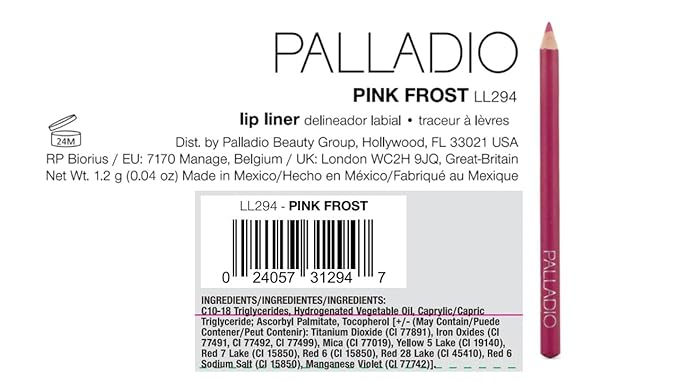 Palladio Lip Liner Pencil, Wooden, Firm yet Smooth, Perfectly Outlined Lips, Hydrating, Moisturizing, Rich Pigmented Color, Long Lasting, Pink Frost
