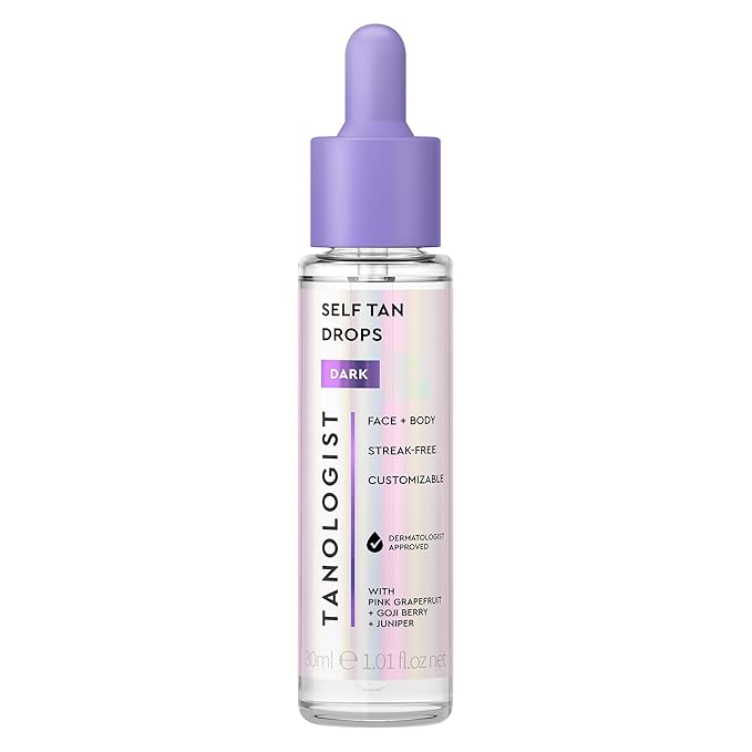 Tanologist Dark Self Tan Drops, Streak-Free Body & Face Tanning Drops, No Fake Tan Smell, For Moisturizer & Lotion, Bronzing Face Tanner, Skincare Ingredients, Vegan, 1.01 fl. oz/30 ml Bottle