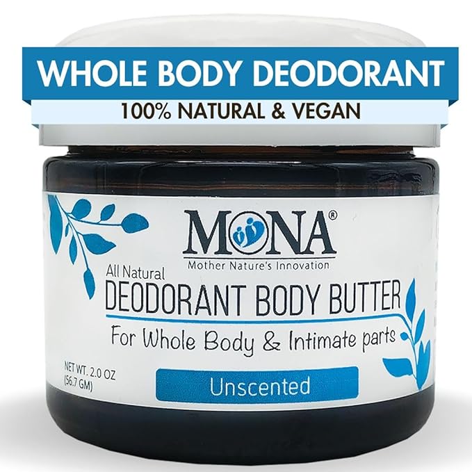 MONA UNSCENTED All Natural Deodorant for Whole Body & Intimate Parts | Hypoallergenic & Safe for Women & Men with Sensitive skin | No Aluminum, Baking Soda or Synthetic Fragrance | Unscented, 2.0 Oz