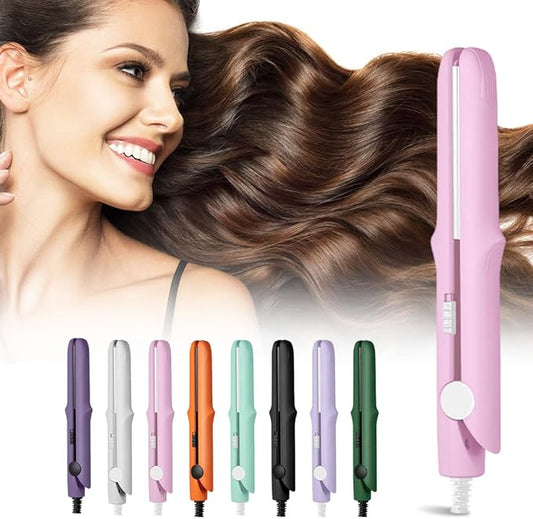 Upgrade 2024 New 2-in-1 Mini Curling Wand and Flat Iron for Women's Short and All Hair Types (Pink)