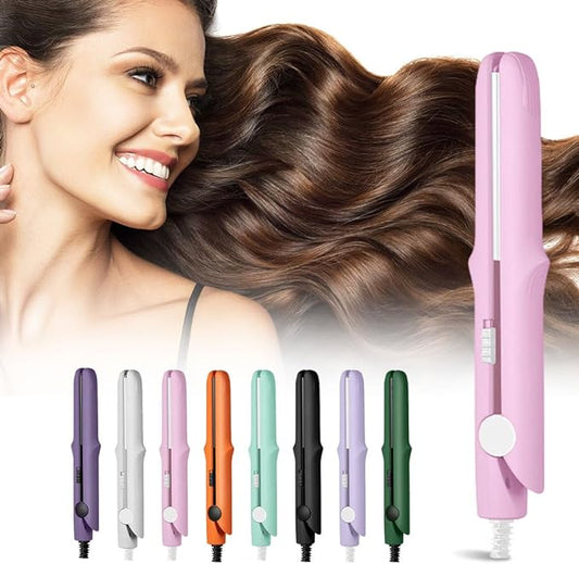 Mini Dual Purpose Curling Iron, 2026 New 2 in 1 Mini Curling Wand & Flat Iron Hair Straightener, Portable Travel Curling Wand for Women Short Hair, Hair Straightener for All Hair Types (Pink)
