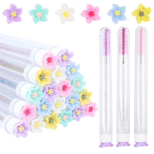 SenRocc 20 Pcs Mascara Wands Tube Set Reusable LashBrush Rose Flower Tube Eyelash Brush Tubes SpooliesLash Extension Brushes Applicators Makeup Tools (5-petal-MIX)