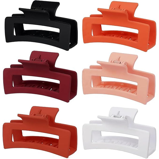3.5 Inch Medium Hair Claw Clips 6 Pack Hair Clips for Women Square Rectangle Claw for Hair Banana Jaw Clips Hair Accessories for Girls (Orange)