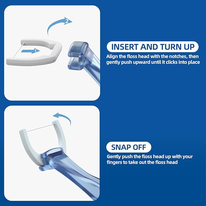 RAZOKO Dental Flosser Kit, Extra Strong Shred-Resistant Floss, 135 Degrees for Hard-to-Reach Areas, PTFE & PFAS Free, 2 Handles + 240 Refill Heads