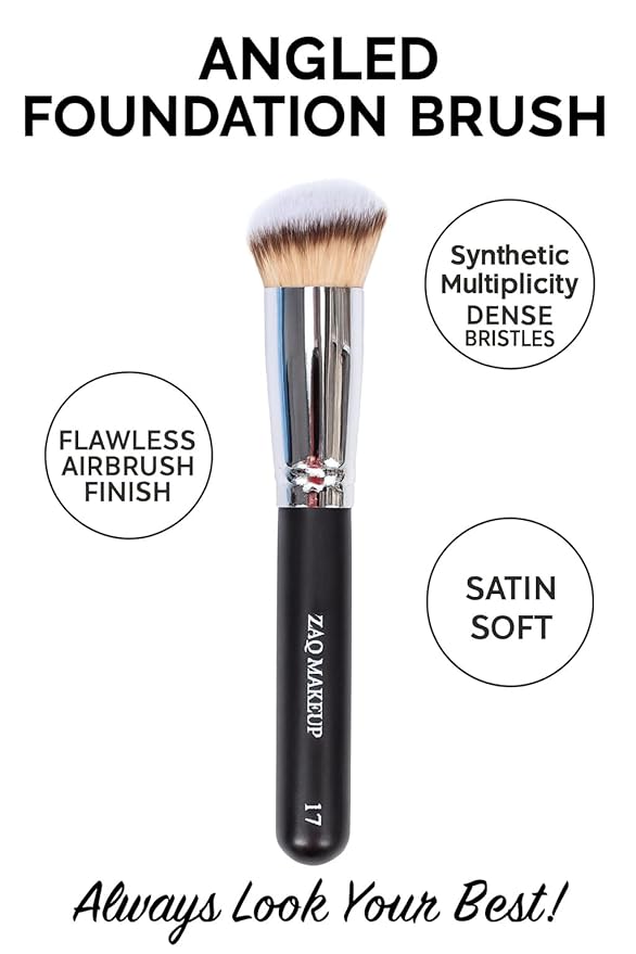 ZAQ Contoured Foundation Brush for Blending Liquid & Cream Foundation Makeup Brush for Powder - Face Brush for Buffing, Blending, and Concealer