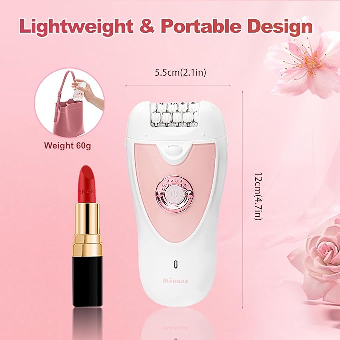 Smooth Glide Epilator for Women, 2-in-1 Facial Epilator for Women with LED, Wet/Dry Hair Remover Device, Portable Electric Lady Shaver for Bikini, Face, Arm, Legs, Armpits