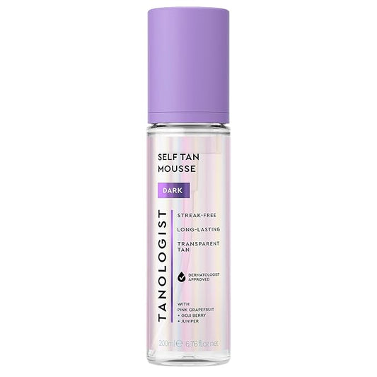 Tanologist Self Tan Mousse- Dark, Fast-Developing, Transfer-Proof Clear Self Tanner For Face & Body, Smells Great, Lasts 7 Days, Natural & Not Orange, Vegan Formula, 6.76 fl oz