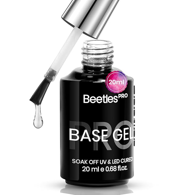 Beetles Pro Gel Base Coat– 20ml Each, Hema-Free & Self-Leveling Long-Lasting to 28 Days - Soak-Off Gel for LED/U V Lamps, Professional Salon Manicure