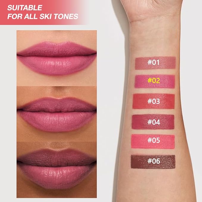 JUAAZIN Cerise Matte Lipstick Crayon - High Pigment Creamy Formula, Waterproof Long Lasting, Smooth Glide Application, Non-Sticklipstick, Ultra Thin Lightweight, Velvet Matte Lip Feel for Women 02#