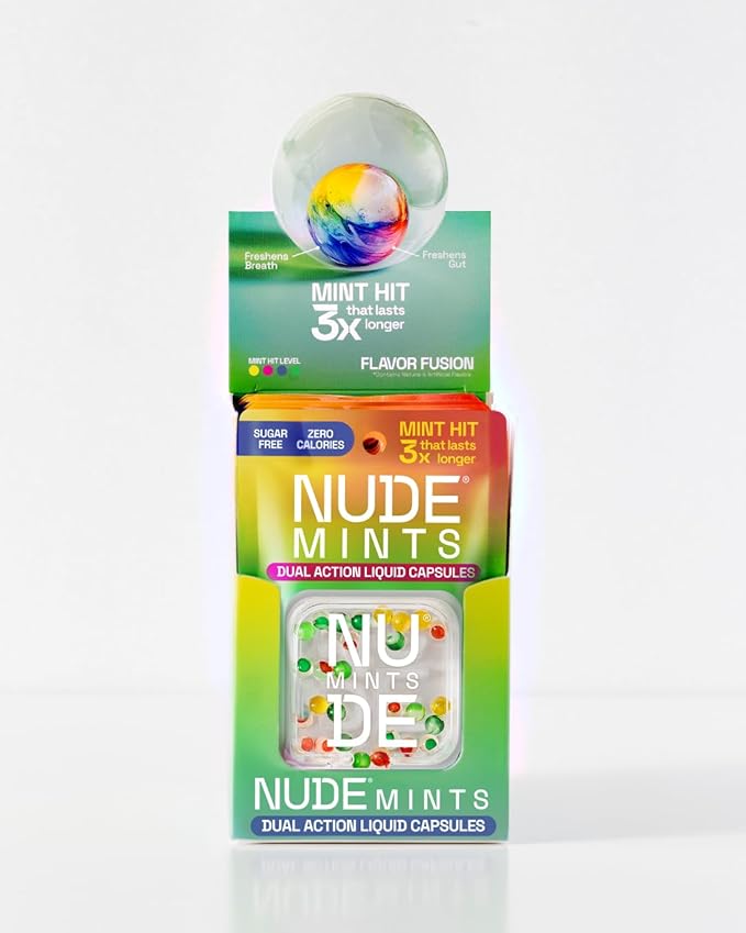 NUDE MINTS | Dual Action Liquid Capsules | Mouth Watering Mint - Lasts 3X Longer - 3X Stronger - Extreme Bad Breath Treatment For Adults - Sugar Free, 0 Calorie - All Flavors - 5 Pack - 150 Capsules