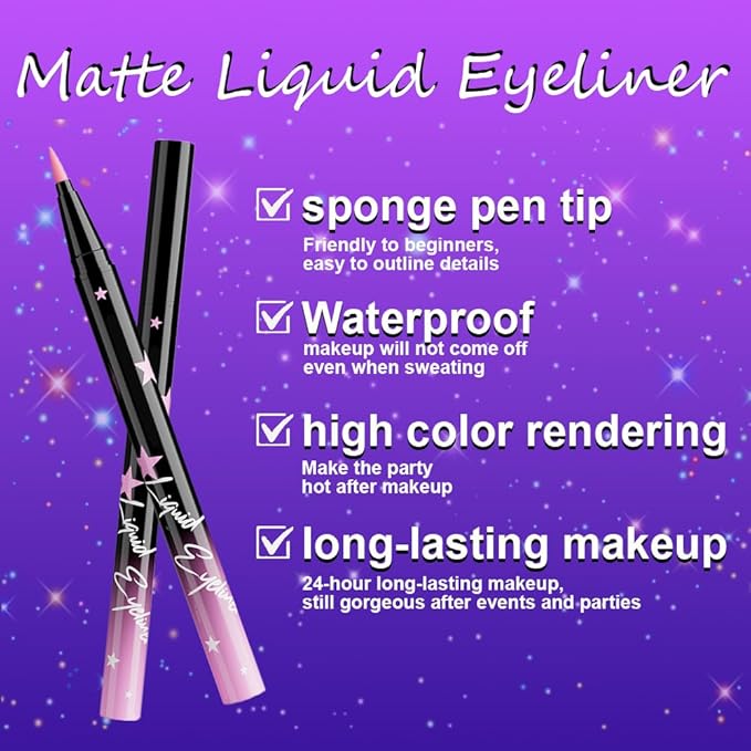 evpct Pink Matte Liquid Eyeliner Waterproof Smudge Proof, Pink Eye Liner Liquid Liner for Face Body Paint, Long-lasting Eyeliner Waterline Thin Quick-dry Eyeliners Pencil Eye Makeup Stay all Day