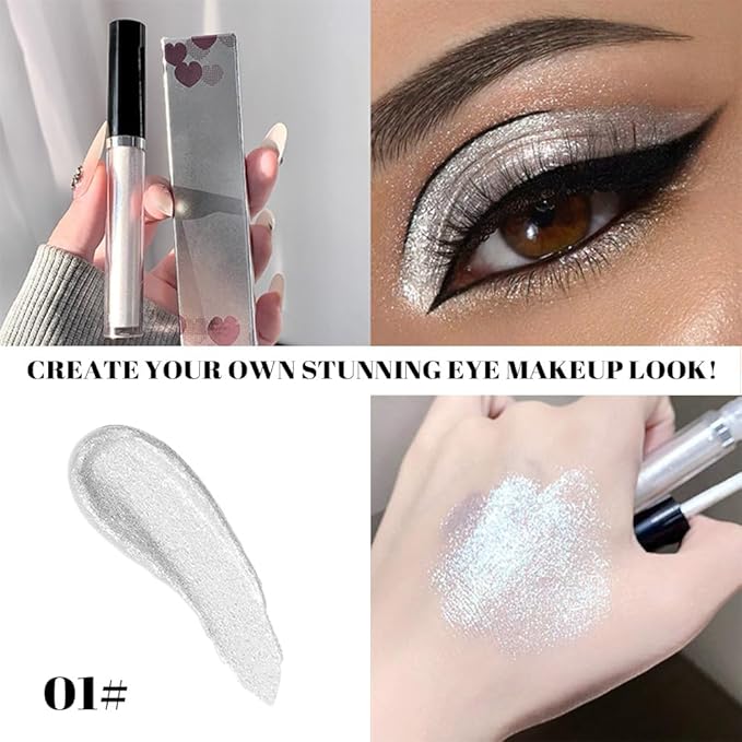 SUAKE Liquid Sparkling Glitter Eyeshadow Stick Pack - High Pigment Shimmer Metallic Eye Shadow, Long-Lasting, White Blue Black Gold Purple Bold Colors,Quicking-Dry (1#-White, Pack of 1)