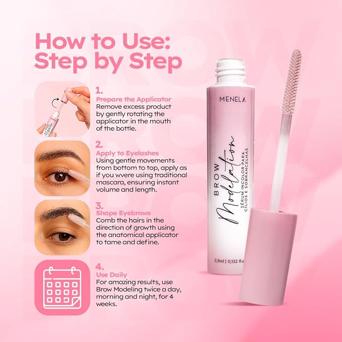 MENELA Eyebrow Growth Serum & Lash Serum: 2-in-1 Enhancer with 10 Botanical Actives (Biotin, Aloe, Witch Hazel, Rosehip) – Natural Formula for Fuller, Stronger & Hydrated Brows-3.9ml (0.132 fl oz)