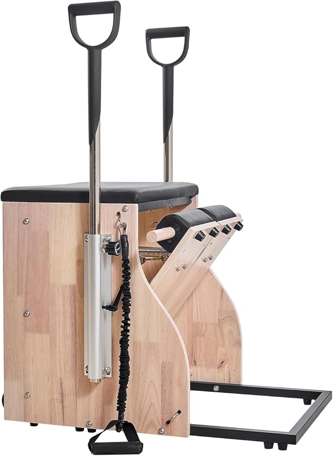 VEVOR Pilates Chair, Split-Pedal Stability Combo Chairs with Handles, Rubber Wood Frame Yoga Fitness Trainer, Exercise Reformer, Pilates Resistance-Workout Equipment, for Home Gym Studio Workout