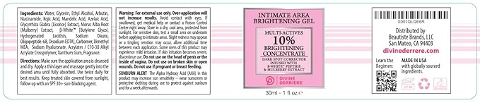 Divine Derriere Intimate Dark Spot Remover for Body, Face, Bikini and Sensitive Areas - Dark Spot Corrector Cream for Intimate Areas Contains Mulberry Extract, Alpha Arbutin, Peptide
