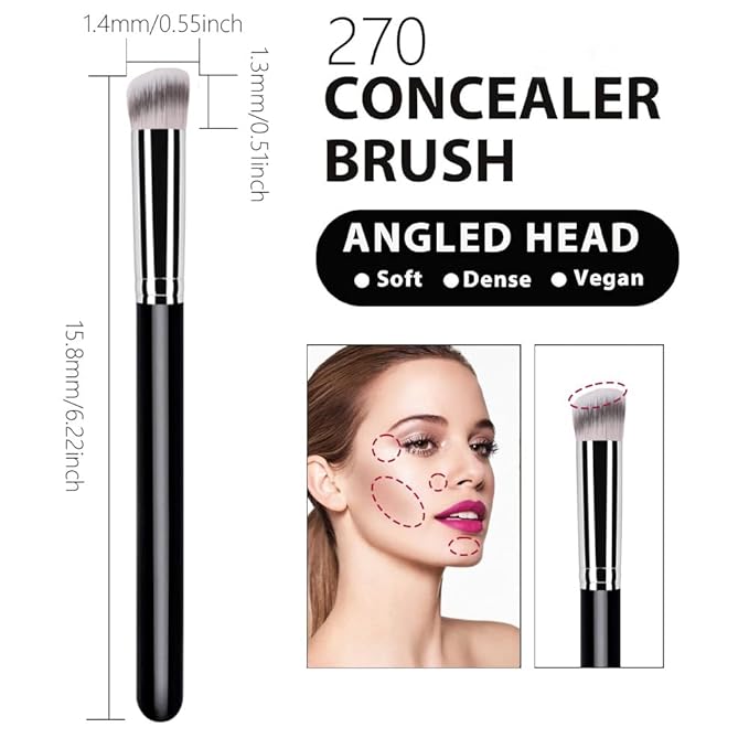 QIDSTERS 5Pcs Concealer Brush Set, Dense Mini Angled Kabuki Brush for Blending Under Eye Concealer, Detailed Nose Contour Setting Powder, Foundation & Eyeshadow, Cruelty-Free, 270