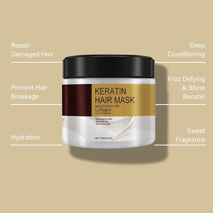 Collagen Hair Mask for Damaged Hair - Deep Repair Conditioning Argan Oil Treatment for Curly or Straight Thin Fine Hair 100ml