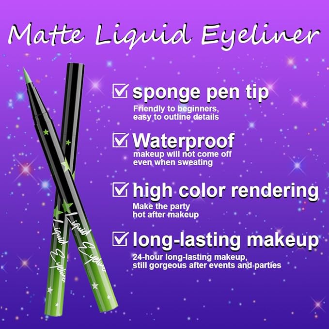 evpct Green Matte Liquid Eyeliner Waterproof Smudge Proof, Green Eye Liner Liquid Liner for Face Body Paint, Long-lasting Eyeliner Waterline Thin Quick-dry Eyeliners Pencil Eye Makeup Stay all Day