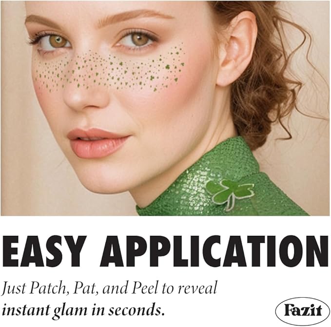 Fazit Makeup Patches - Shamrock Speckles - Glow Up Make-Up Patches - Cute Glitter Makeup Accessories for Women - Cosmetic Glitter for Face