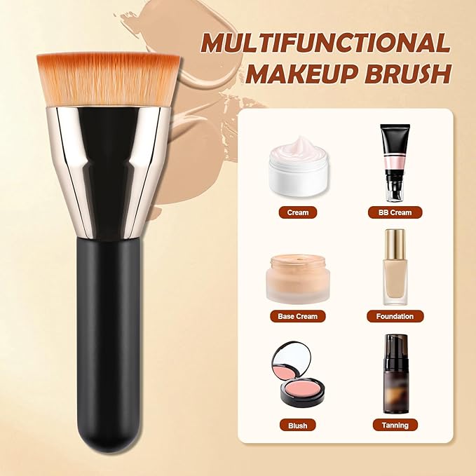 Flat Top Kabuki Foundation Brush,Professional Makeup Brush for Liquid Foundation,Make up Blending Brush for Liquid, Cream, and Powder(Gold)