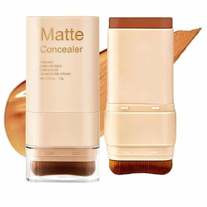 Matte Concealer Foundation Stick with Brush, Serum-Infused Tinted Moisturizer & Skin Tint, Lightweight Hydrating Concealer & Contour, Sheer-to-Medium Radiant Dewy Coverage, All Skin Types (06#)